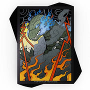 Deck Protector: UniVersus: Godzilla (100) - Rectangular card sleeve featuring Godzilla with blue flames on head, surrounded by orange and red lightning and fire details.