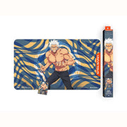 Universus: Solo Leveling S-Rank Hunter Bundle - Baek Yoonho - Playmat featuring muscular white-haired anime character Baek Yoonho on blue and gold wavy background with Universus logo and