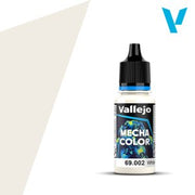 Vallejo Mecha Color: White Grey (18ml) - Small cylindrical white plastic bottle with black screw cap, colorful label reading Vallejo Mecha Color White Grey 69.