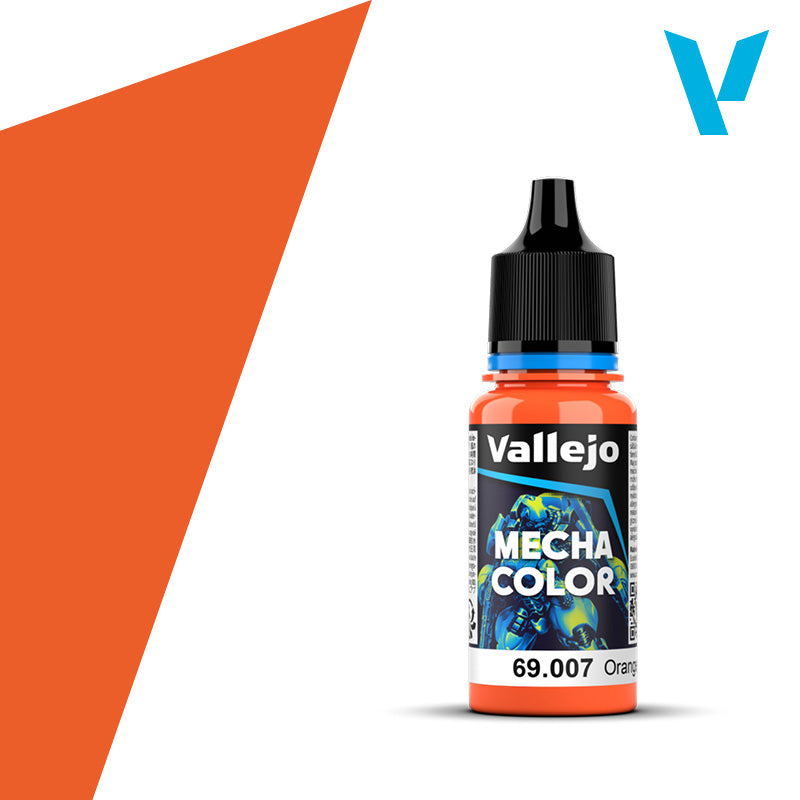 Vallejo Mecha Color: Orange (18ml) - Small plastic dropper bottle with black cap, labeled Vallejo Mecha Color orange paint, 18ml.