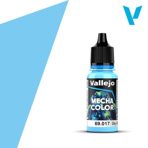 Vallejo Mecha Color: Sky Blue (18ml) - Plastic bottle of Vallejo Mecha Color paint in sky blue with black cap and color swatch background.