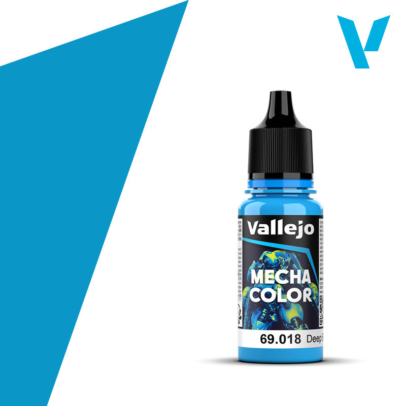 Vallejo Mecha Color: Deep Blue (18ml) - Vallejo Mecha Color bottle in deep blue paint with black cap and colorful label.