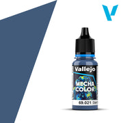 Vallejo Mecha Color: Dark Blue (18ml) - Small translucent plastic bottle of Vallejo Mecha Color paint in dark blue with black dropper cap and colorful label showing