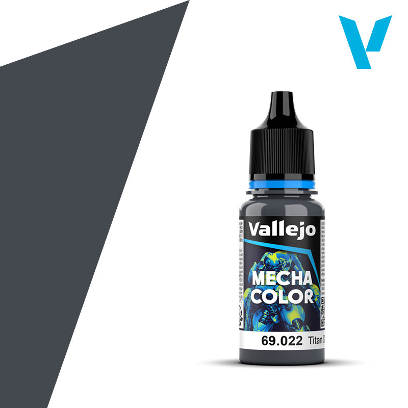 Vallejo Mecha Color: Titan Dark Blue (18ml) - Small plastic bottle of Vallejo Mecha Color paint in dark blue with a black dropper cap and colorful label design.