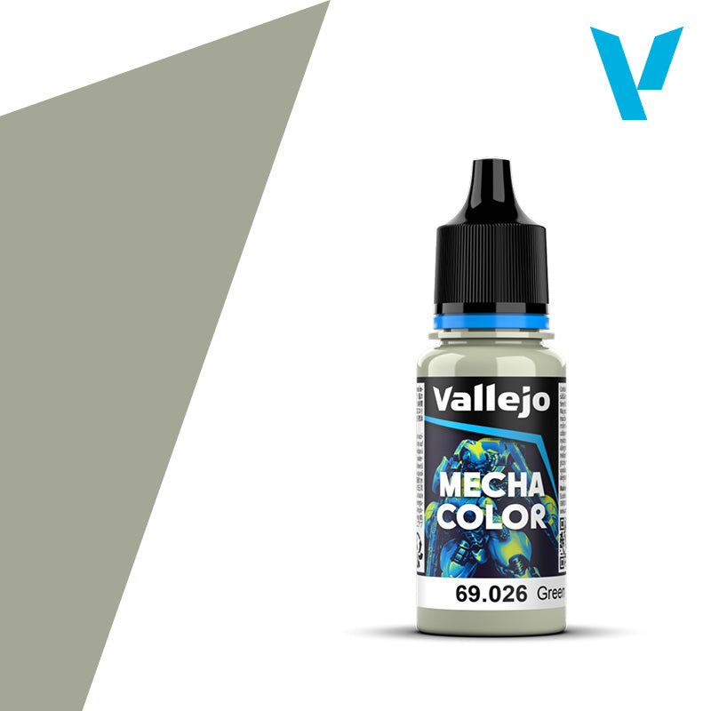 Vallejo Mecha Color: Green (18ml) - 18ml Vallejo Mecha Color paint bottle in muted green with black cap and blue label accents.