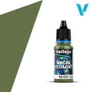 Vallejo Mecha Color: Olive Green (18ml) - Small plastic bottle of olive green Vallejo Mecha Color paint with black twist cap and detailed label.