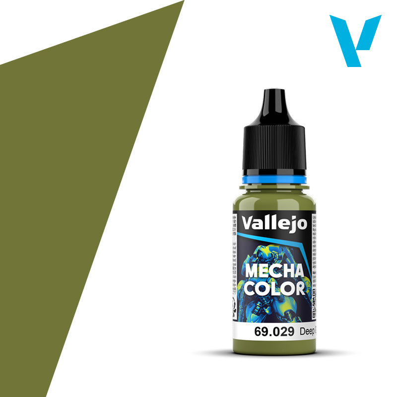 Vallejo Mecha Color: Deep Green (18ml) - Small plastic bottle of Vallejo Mecha Color paint in deep green with black twist cap and colorful label.