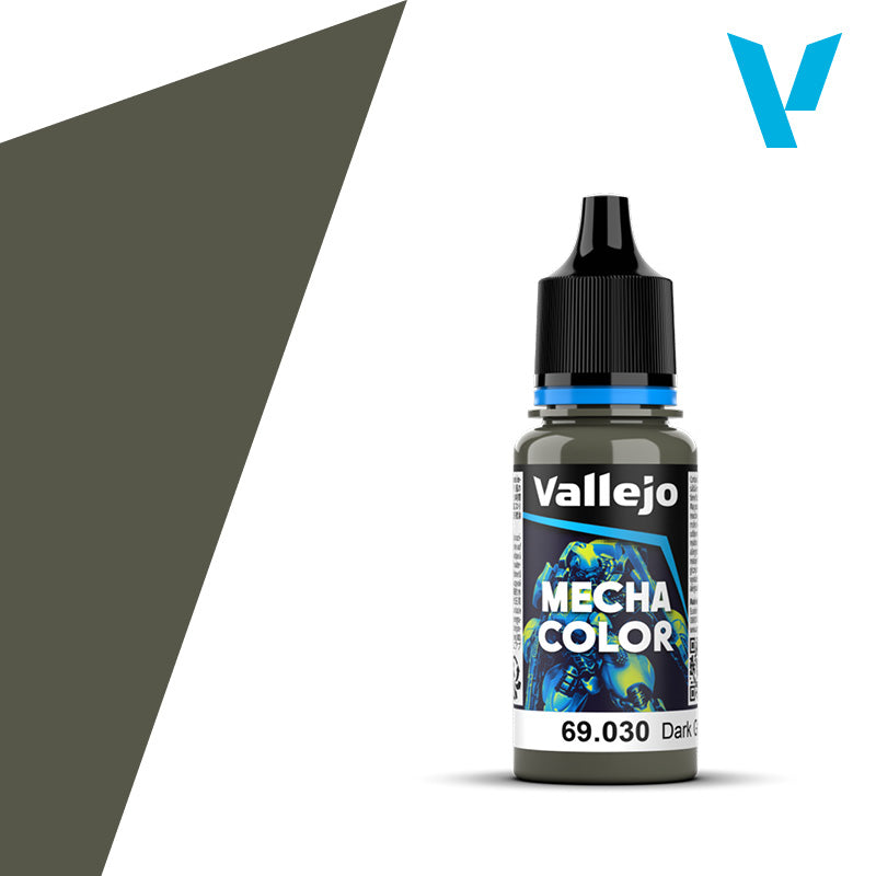 Vallejo Mecha Color: Dark Green (18ml) - 18ml Vallejo Mecha Color paint bottle in dark green with black cap and blue accent ring.