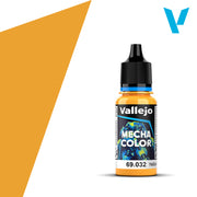 Vallejo Mecha Color: Yellow Ochre (18ml) - Small plastic bottle of Vallejo Mecha Color paint in yellow ochre with black screw cap and detailed label.