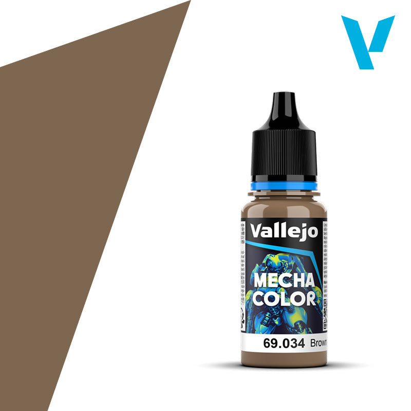 Vallejo Mecha Color: Brown (18ml) - 18ml bottle of Vallejo Mecha Color paint in medium brown with black flip-top cap and colorful label.
