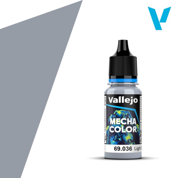 Vallejo Mecha Color: Light Grey (18ml) - Small 18ml plastic bottle of Vallejo Mecha Color light grey paint with black twist cap and detailed blue and black label.