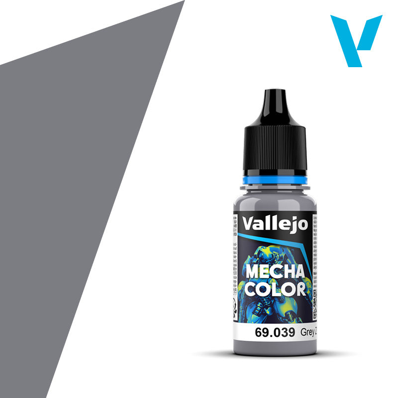 Vallejo Mecha Color: Grey Z (18ml) - 18ml Vallejo Mecha Color paint bottle in grey with black twist cap and label detailing color and brand.