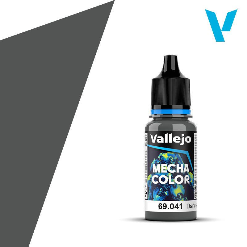 Vallejo Mecha Color: Dark Grey Green (18ml) - 18ml Vallejo Mecha Color paint bottle in dark grey green with black dropper cap and blue label accents.