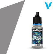 Vallejo Mecha Color: Steel Metallic (18ml) - Small clear plastic bottle with black dropper cap, labeled Vallejo Mecha Color Steel Metallic paint.
