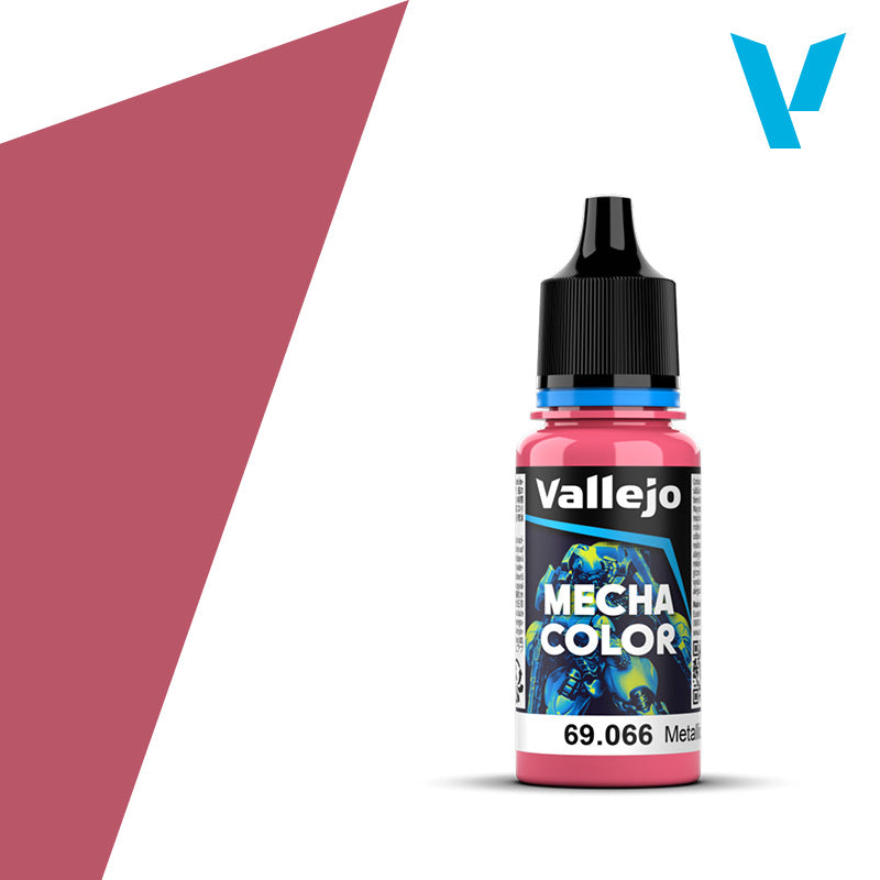 Vallejo Mecha Color: Metallic Red (18ml) - Small plastic bottle of Vallejo Mecha Color Metallic Red paint with black twist cap and label showing brand and color.