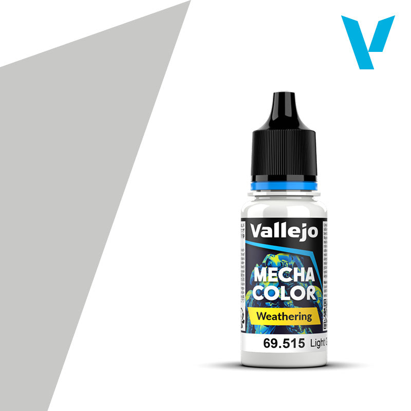 Vallejo Mecha Color: Light Grey Wash (18ml) - 18ml bottle of Vallejo Mecha Color Light Grey Wash paint with black cap and colorful label.