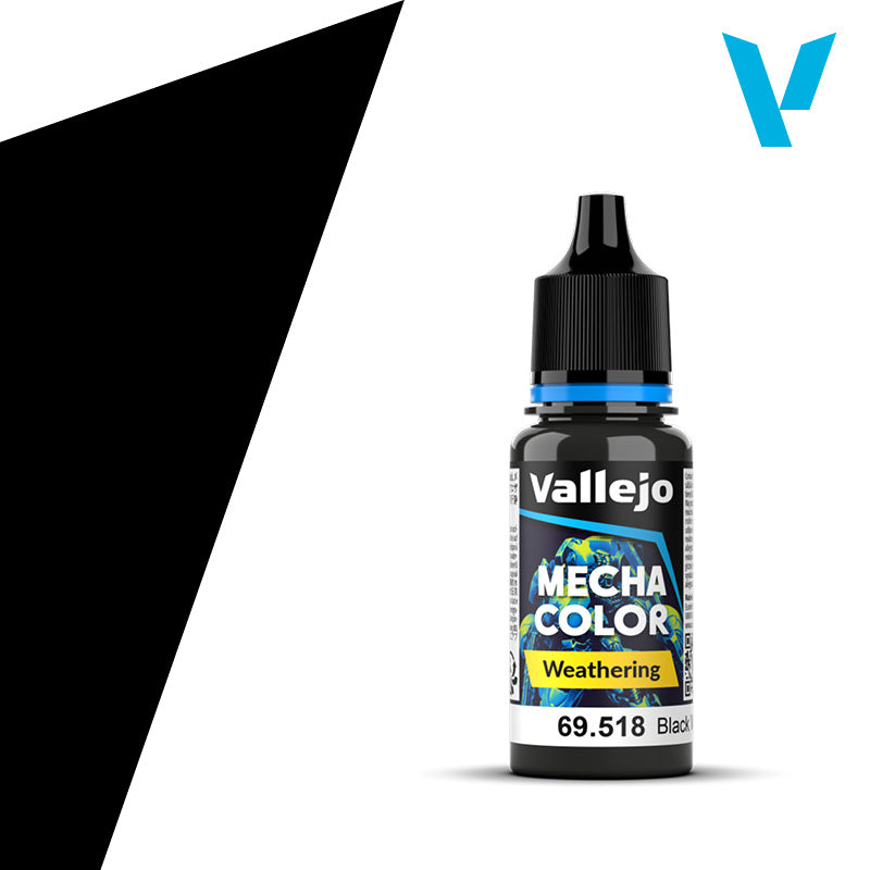Vallejo Mecha Color: Black Wash (18ml) - 18ml black wash paint bottle with dropper cap and colorful Vallejo Mecha Color label.