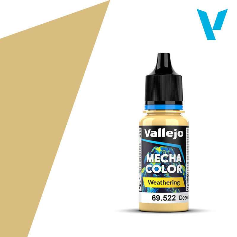 Vallejo Mecha Color: Desert Dust Wash (18ml) - 18ml bottle of Vallejo Mecha Color Desert Dust Wash paint with black cap and blue label accents.