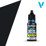 Vallejo Mecha Color: Petrol Spills Gloss (18ml) - 18ml black plastic bottle of Vallejo Mecha Color Petrol Spills Gloss paint with blue and white label and black dropper cap.