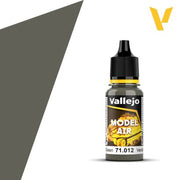 Vallejo Model Air: Dark Green (18ml) - Small opaque plastic bottle of Vallejo Model Air paint in dark green with black dropper cap and yellow label accents.