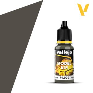 Vallejo Model Air: Green Brown (18ml) - 18ml Vallejo Model Air paint bottle in green brown with black cap and label detailing.