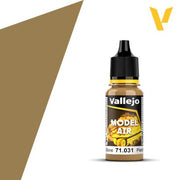 Vallejo Model Air: Middle Stone (18ml) - Small transparent plastic bottle with black dropper cap, labeled Vallejo Model Air Middle Stone paint, showing tan-brown.