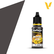Vallejo Model Air: Dark Brown RLM61 (18ml) - 18ml clear plastic bottle of Vallejo Model Air dark brown paint with black dropper cap and yellow accents.