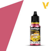 Vallejo Model Air: Signal Red (Metallic) 18ml - 18ml bottle of Vallejo Model Air metallic signal red paint with black cap and yellow and black label.