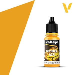Vallejo Model Air: Yellow RLM04 (18ml) - Small yellow paint bottle with black cap labeled Vallejo Model Air 71.078 RLM04, 18ml.