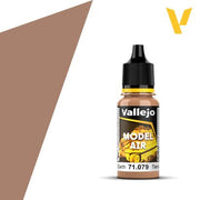Vallejo Model Air: Tan Earth (18ml) - 18ml bottle of Vallejo Model Air paint in a tan earth color with black dropper cap.