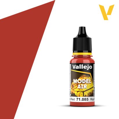 Vallejo Model Air: Ferrari Red (18ml) - Small clear plastic bottle of bright Ferrari red Vallejo Model Air paint with black twist cap and yellow accents on label.