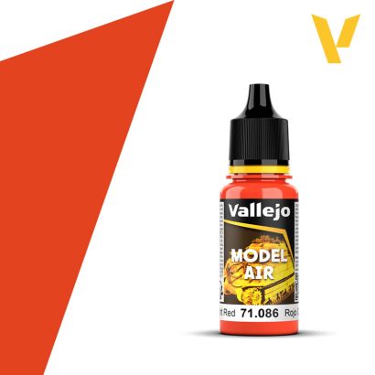 Vallejo Model Air: Light Red (18ml) - Small cylindrical bottle of bright light red acrylic paint with black twist cap and colorful Vallejo Model Air label.