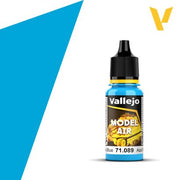 Vallejo Model Air: Light Sea Blue (18ml) - Small plastic bottle of Vallejo Model Air paint in light sea blue with black nozzle cap and colorful label.
