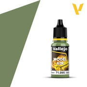 Vallejo Model Air: Pale Green (18ml) - Small transparent plastic bottle with a black screw cap filled with pale green paint labeled Vallejo Model Air 71.095.