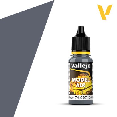 Vallejo Model Air: Medium Gunship Gray (18ml) - 18ml bottle of Vallejo Model Air paint in medium gunship gray with black cap and yellow label accents.