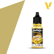 Vallejo Model Air: Ivory RLM05 (18ml) - 18ml translucent plastic bottle of Vallejo Model Air paint in ivory color with black screw cap and yellow label.