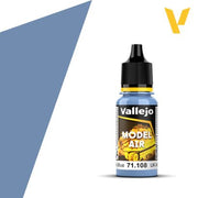 Vallejo Model Air: UK Azure Blue (18ml) - Small plastic bottle of Vallejo Model Air paint in UK Azure Blue with black dropper cap and yellow label accents.