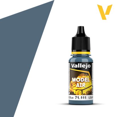 Vallejo Model Air: USAF Light Blue (18ml) - Small plastic bottle of Vallejo Model Air paint in USAF Light Blue with black nozzle cap and yellow label accent.