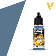 Vallejo Model Air: IDF Blue (18ml) - Small plastic bottle of Vallejo Model Air paint in IDF Blue with black cap and yellow label accents.