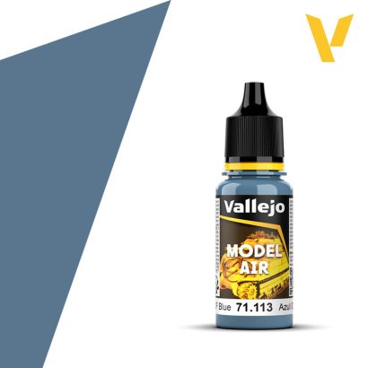 Vallejo Model Air: IDF Blue (18ml) - Small plastic bottle of Vallejo Model Air paint in IDF Blue with black cap and yellow label accents.