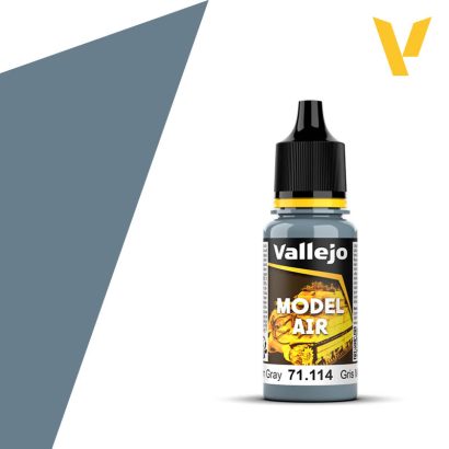 Vallejo Model Air: Medium Gray (18ml) - Small plastic bottle of medium gray Vallejo Model Air paint with black cap and yellow label accents.