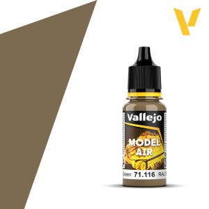 Vallejo Model Air: Camouflage Grey Green (18ml) - Small plastic bottle of Vallejo Model Air paint in camouflage grey green with black twist cap and yellow label accents.