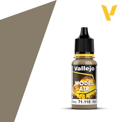 Vallejo Model Air: Camouflage Gray (18ml) - Small plastic bottle of Vallejo Model Air paint in Camouflage Gray with black cap and yellow label accents.