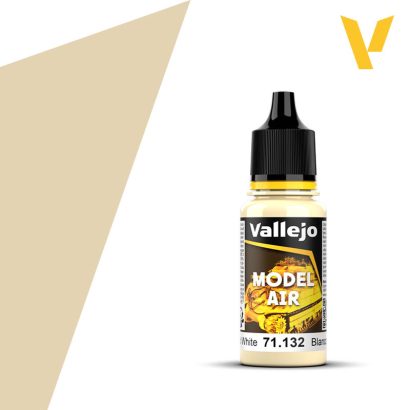 Vallejo Model Air: Aged White (18ml) - Small transparent plastic bottle of Vallejo Model Air paint in aged white with black twist cap and colorful label.