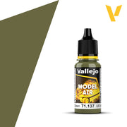 Vallejo Model Air: US Light Green (18m) - Small plastic bottle of Vallejo Model Air paint in US Light Green, featuring a black dropper cap and a label with yellow and