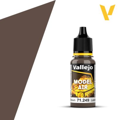Vallejo Model Air: NATO Brown (18m) - Small plastic bottle of Vallejo Model Air paint in NATO Brown with black cap and yellow label accents.