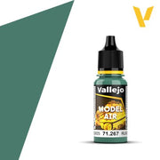 Vallejo Model Air: Light Green RLM25 (18m) - Small plastic bottle of Vallejo Model Air paint in muted light green with black nozzle cap and detailed label.
