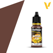 Vallejo Model Air: German Red Brown (18m) - Small plastic bottle of Vallejo Model Air German Red Brown acrylic paint with black cap and yellow label accents.