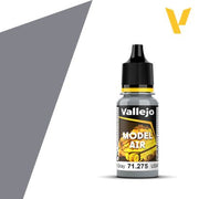 Vallejo Model Air: USAF Medium Gray (18m) - Small plastic bottle of Vallejo Model Air paint in USAF Medium Gray with black cap and yellow label details.