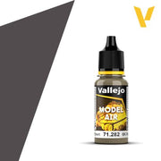 Vallejo Model Air: 6K Russian Brown (18m) - Small plastic dropper bottle with black cap containing Russian Brown acrylic paint, label showing Vallejo Model Air branding